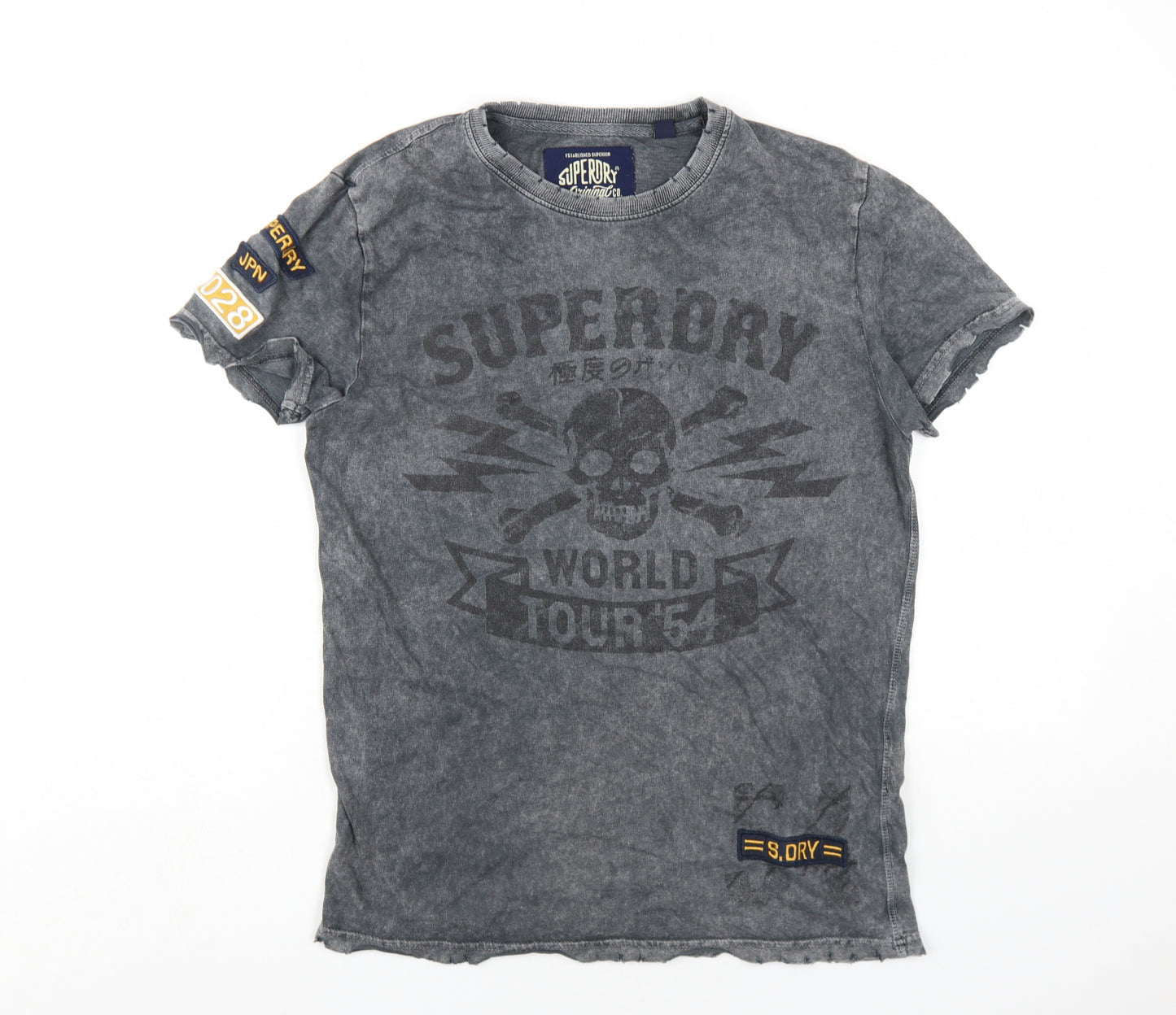 Superdry Mens Grey Cotton T-Shirt Size S Round Neck