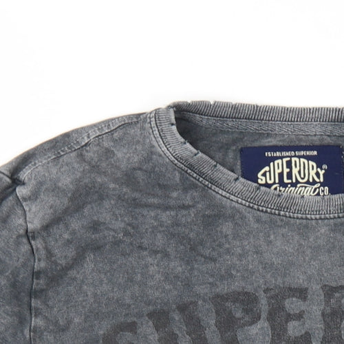 Superdry Mens Grey Cotton T-Shirt Size S Round Neck