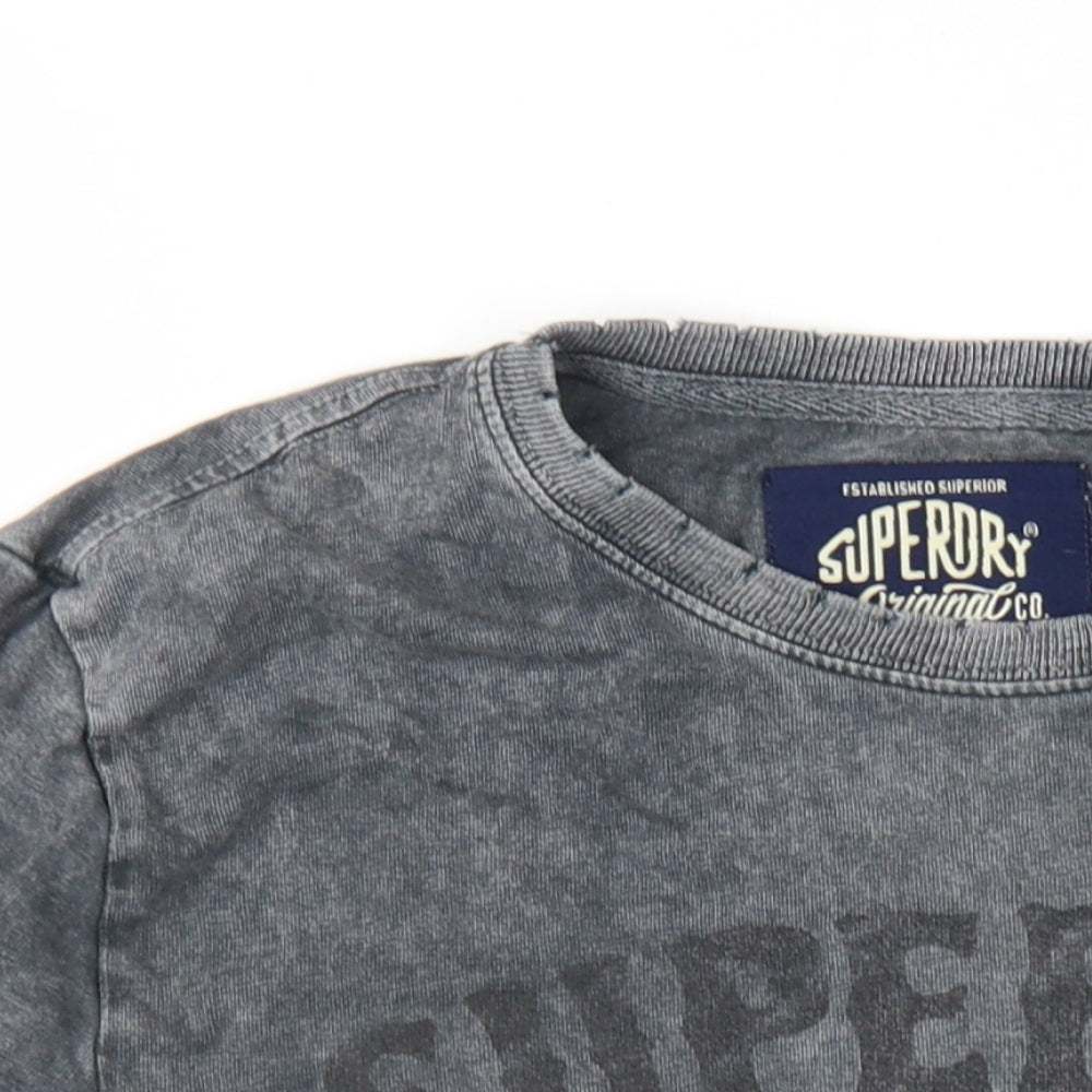 Superdry Mens Grey Cotton T-Shirt Size S Round Neck