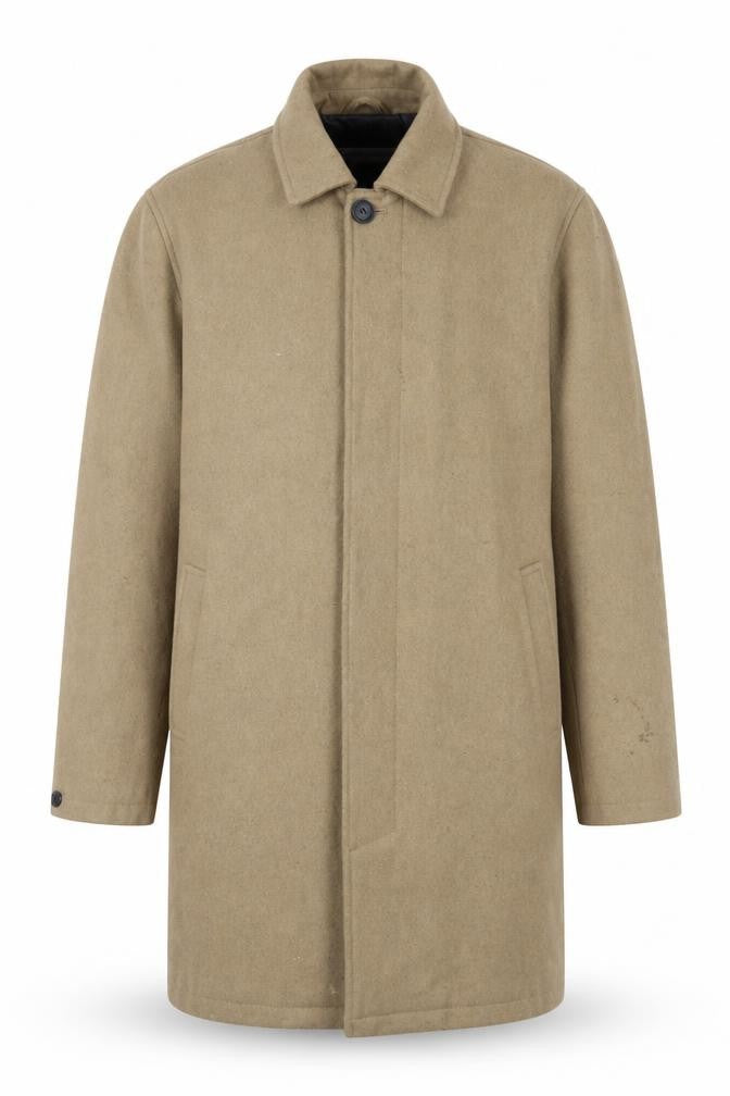 Front view of Only & Sons men’s beige overcoat coat, size L, button