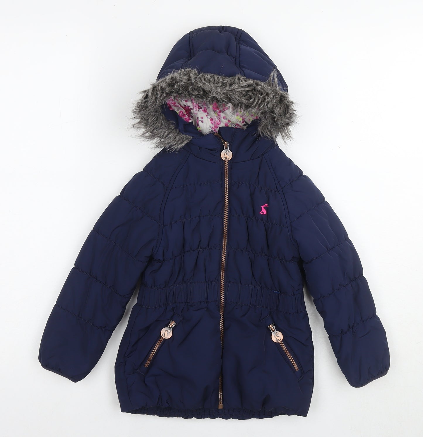 Joules Girls Blue Quilted Jacket Size 3 Years Zip