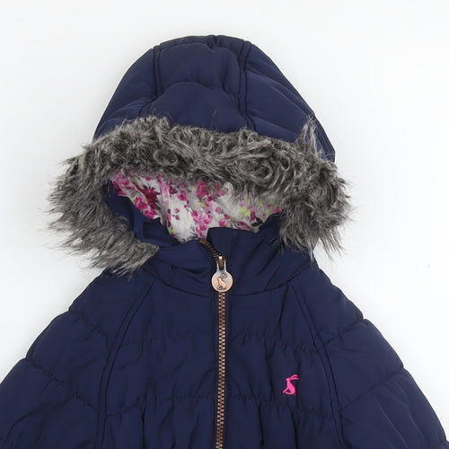 Joules Girls Blue Quilted Jacket Size 3 Years Zip