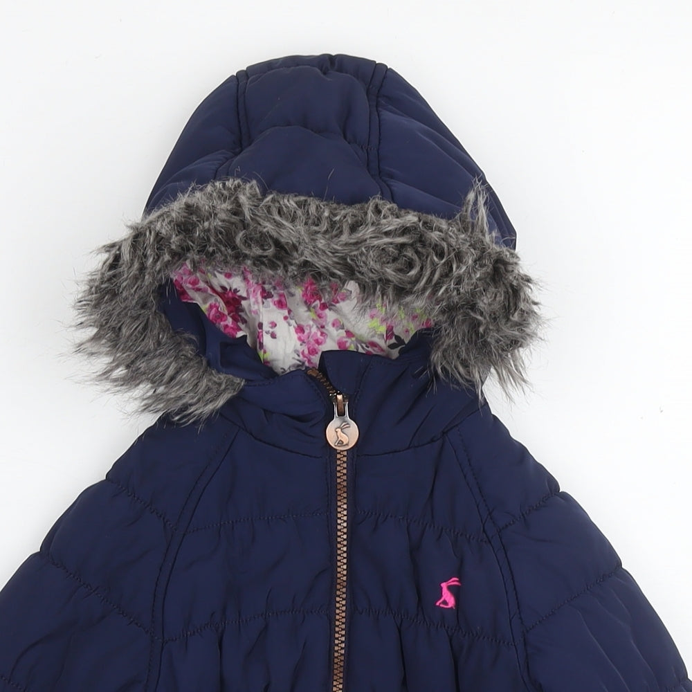 Joules Girls Blue Quilted Jacket Size 3 Years Zip
