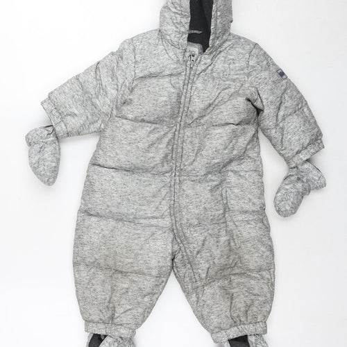 Gap Baby Grey Puffer Jacket Snowsuit Size 9-12 Months Zip - With Mittens & Shoes