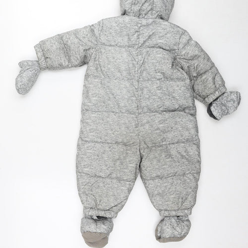 Gap Baby Grey Puffer Jacket Snowsuit Size 9-12 Months Zip - With Mittens & Shoes