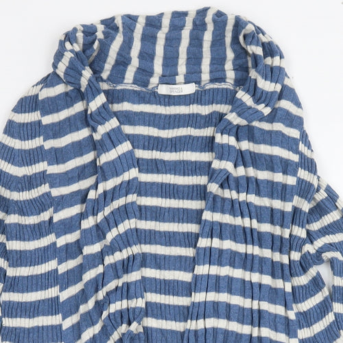 Marks and Spencer Womens Blue V-Neck Striped Polyamide Cardigan Jumper Size 14