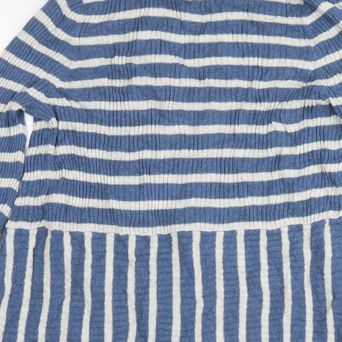 Marks and Spencer Womens Blue V-Neck Striped Polyamide Cardigan Jumper Size 14