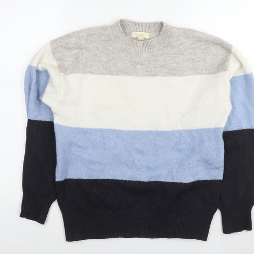 H&M Womens Multicoloured Round Neck Striped Polyester Pullover Jumper Size XS