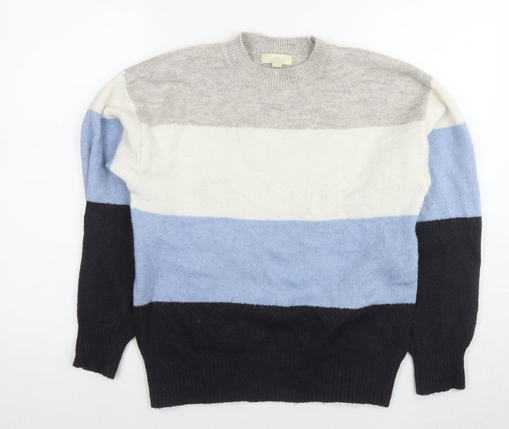 H&M Womens Multicoloured Round Neck Striped Polyester Pullover Jumper Size XS