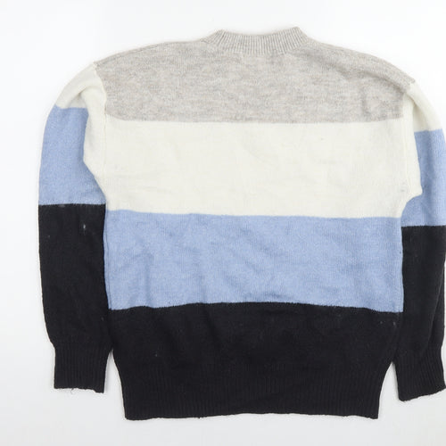 H&M Womens Multicoloured Round Neck Striped Polyester Pullover Jumper Size XS