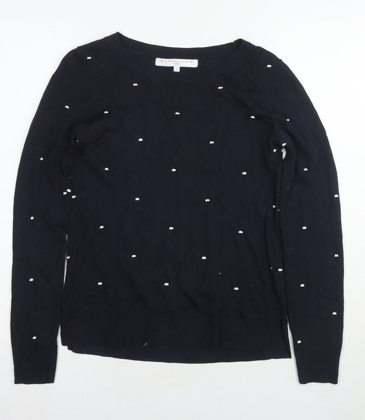 NEXT Womens Black Round Neck Polka Dot Polyester Pullover Jumper Size 8