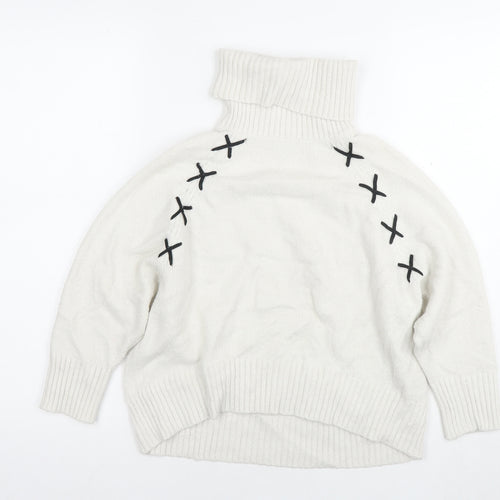 River Island Girls White Roll Neck Acrylic Pullover Jumper Size 7-8 Years Pullover