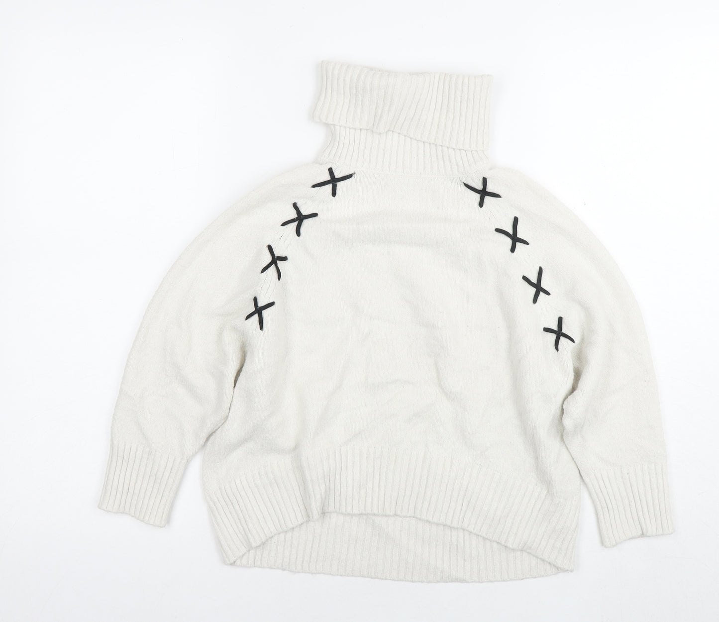 River Island Girls White Roll Neck Acrylic Pullover Jumper Size 7-8 Years Pullover