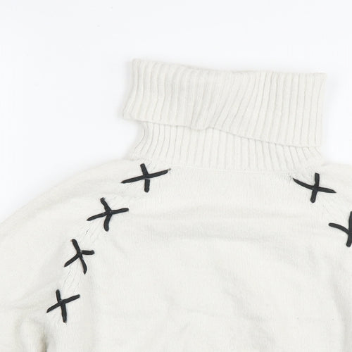 River Island Girls White Roll Neck Acrylic Pullover Jumper Size 7-8 Years Pullover