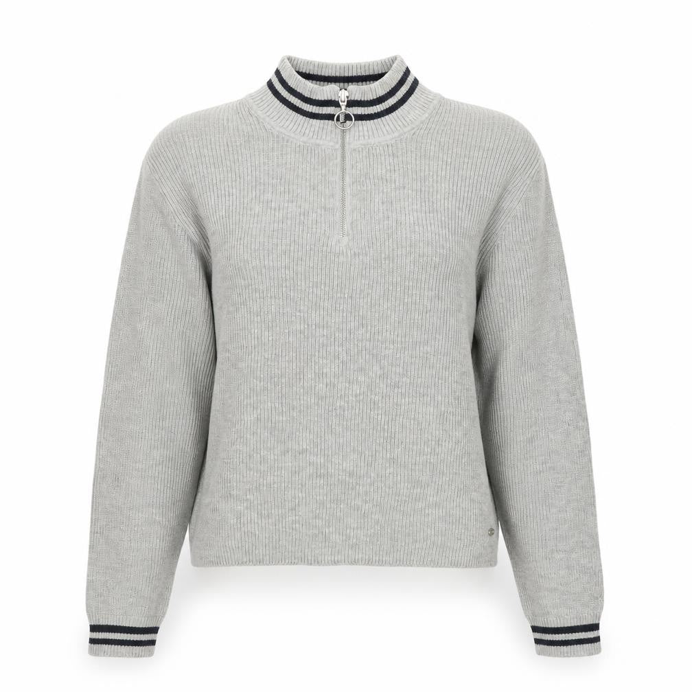 Front view of Pacific Republic women’s grey round neck polyester jumper, size M