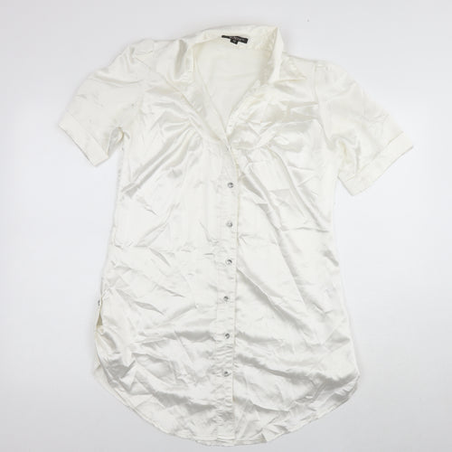Kurt Muller Womens White Polyester Shirt Dress Size 12 Collared Button