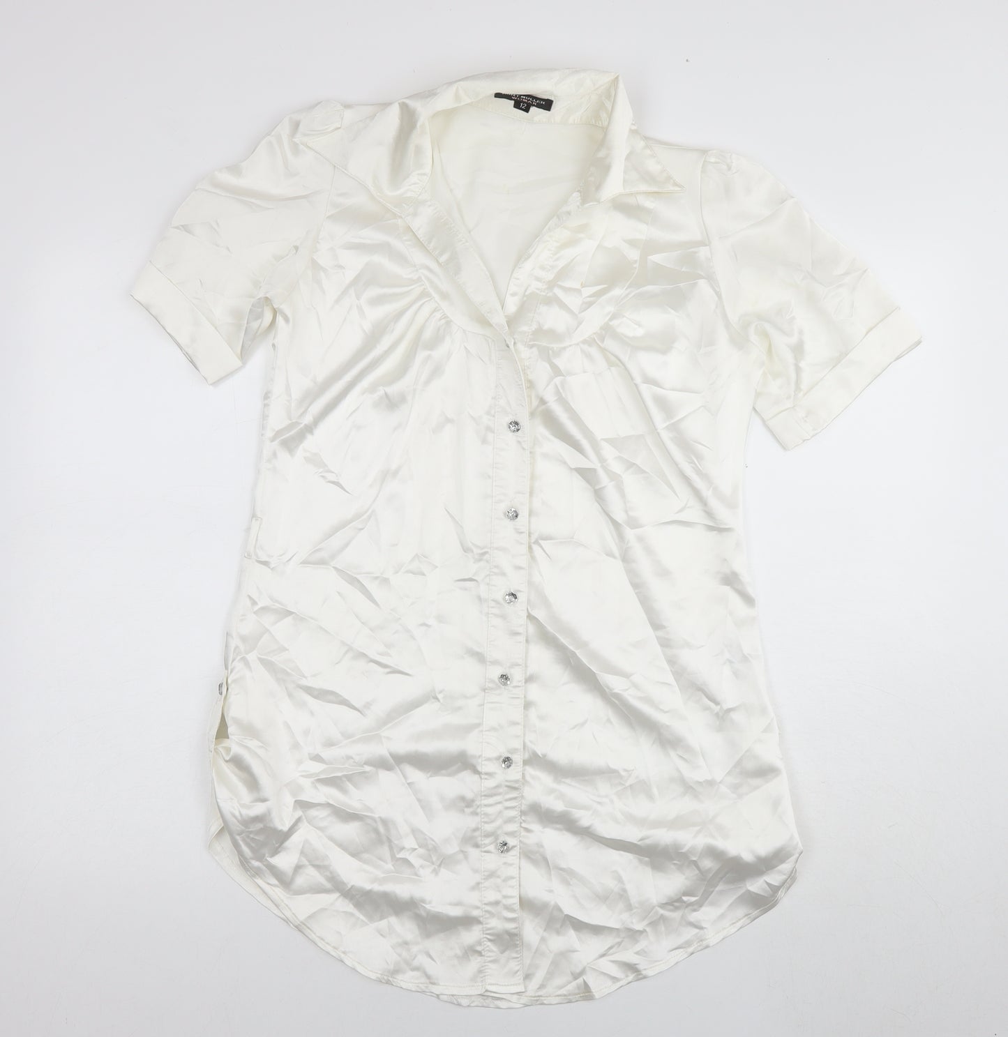 Kurt Muller Womens White Polyester Shirt Dress Size 12 Collared Button