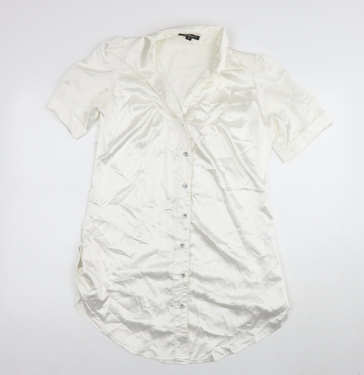 Kurt Muller Womens White Polyester Shirt Dress Size 12 Collared Button