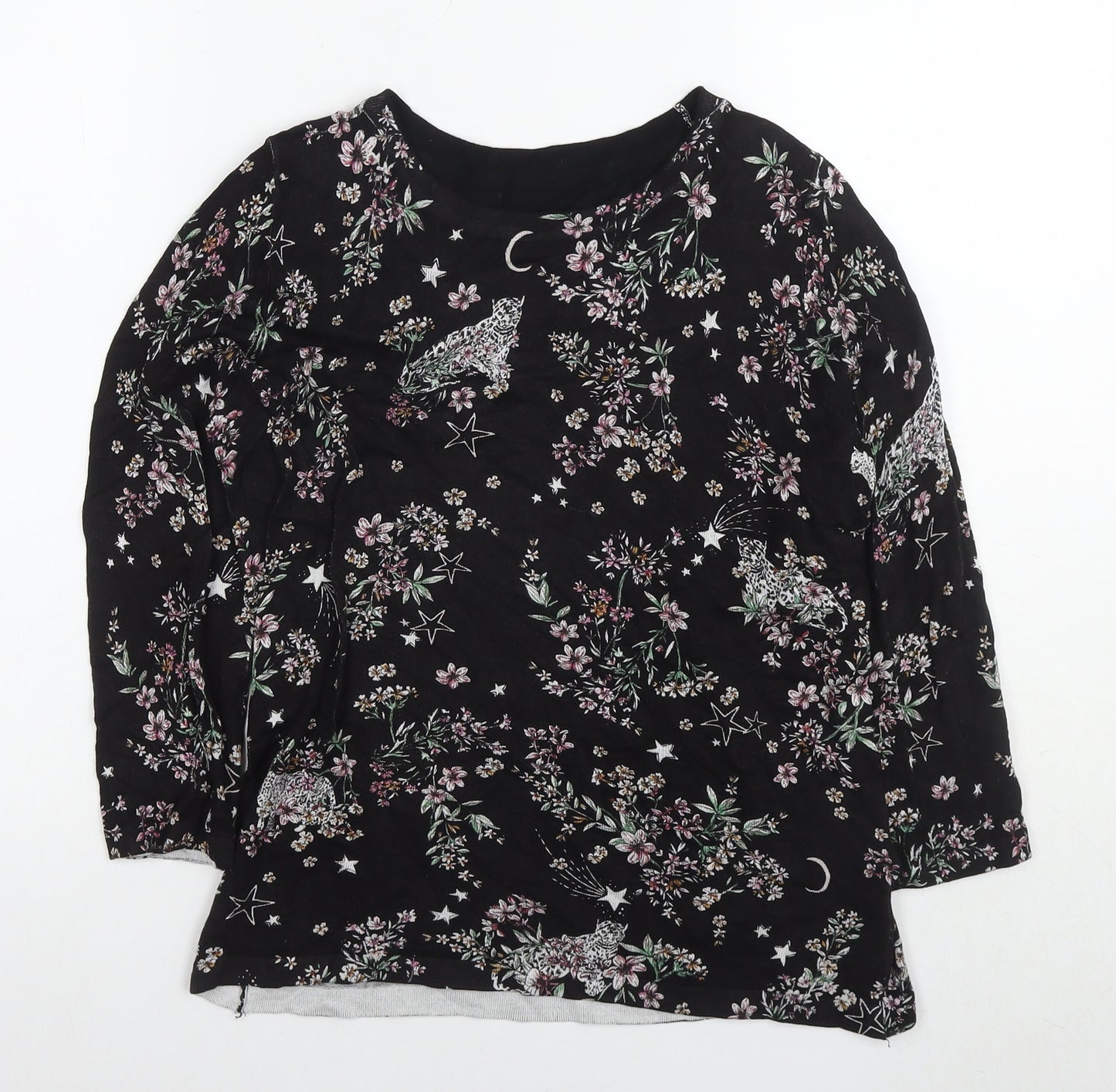 Marks and Spencer Womens Black Round Neck Floral Viscose Pullover Jumper Size 12