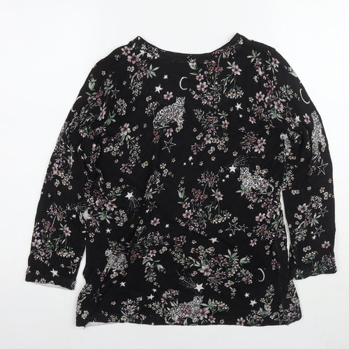 Marks and Spencer Womens Black Round Neck Floral Viscose Pullover Jumper Size 12