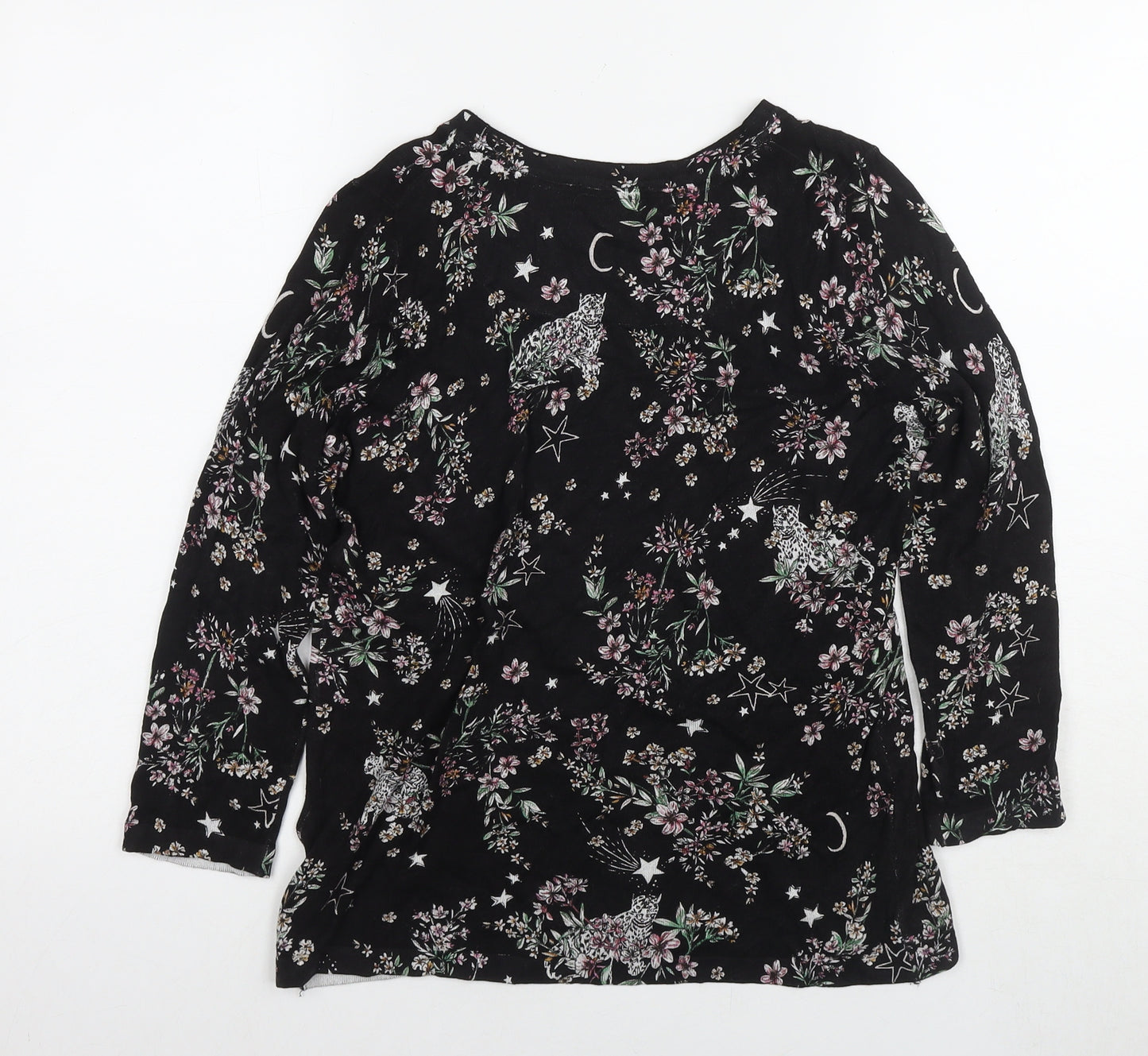 Marks and Spencer Womens Black Round Neck Floral Viscose Pullover Jumper Size 12