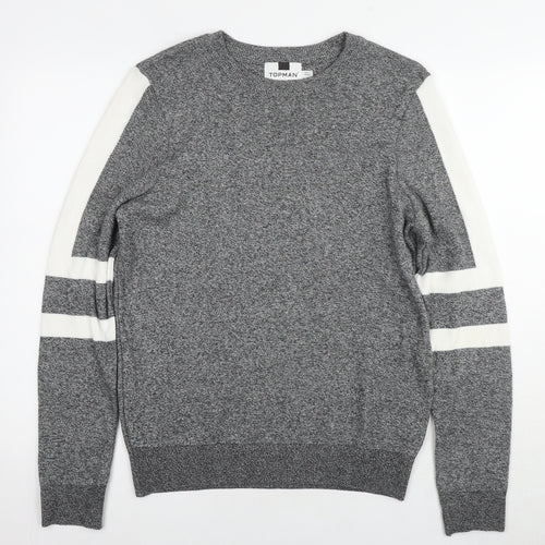 Topman Mens Grey Round Neck Acrylic Pullover Jumper Size M Long Sleeve