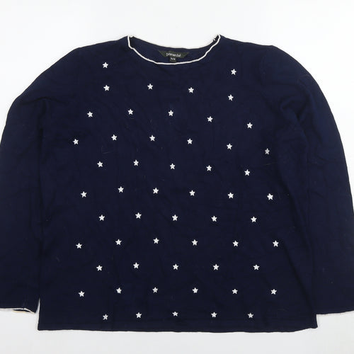 Bonmarché Womens Blue Round Neck Polka Dot Viscose Pullover Jumper Size 16 - Size 16-18