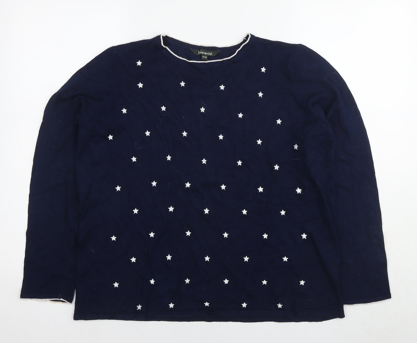 Bonmarché Womens Blue Round Neck Polka Dot Viscose Pullover Jumper Size 16 - Size 16-18