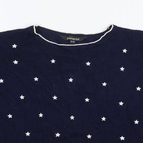 Bonmarché Womens Blue Round Neck Polka Dot Viscose Pullover Jumper Size 16 - Size 16-18