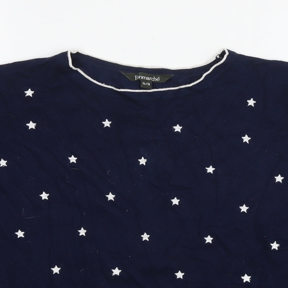 Bonmarché Womens Blue Round Neck Polka Dot Viscose Pullover Jumper Size 16 - Size 16-18