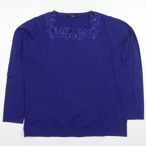 Bonmarché Womens Blue Round Neck Acrylic Pullover Jumper Size M - Lace Detail