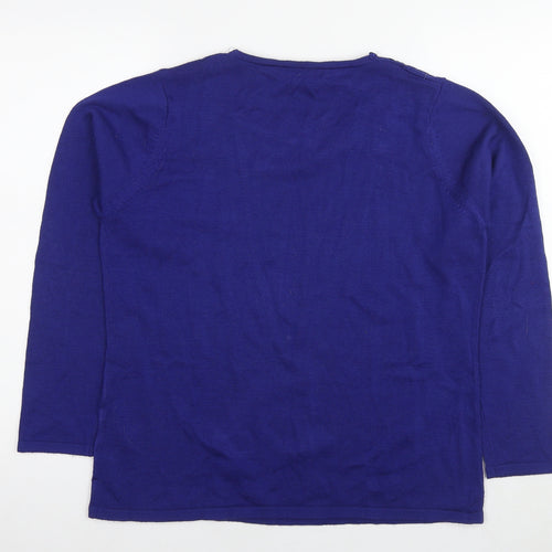 Bonmarché Womens Blue Round Neck Acrylic Pullover Jumper Size M - Lace Detail