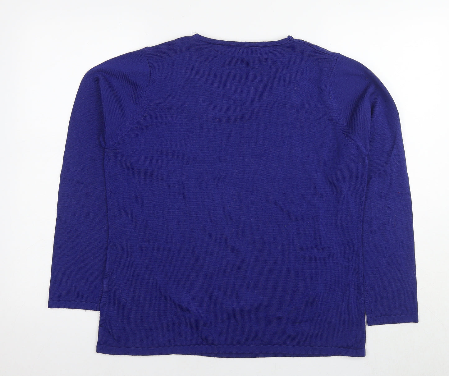 Bonmarché Womens Blue Round Neck Acrylic Pullover Jumper Size M - Lace Detail