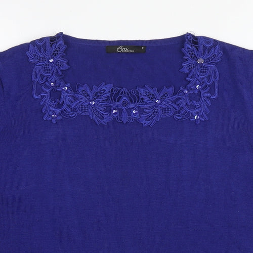 Bonmarché Womens Blue Round Neck Acrylic Pullover Jumper Size M - Lace Detail
