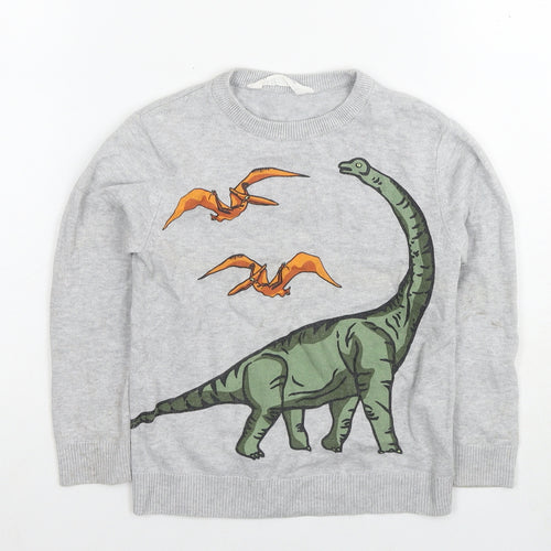 H&M Boys Grey Round Neck Cotton Pullover Jumper Size 5-6 Years Pullover - Dinosaurs