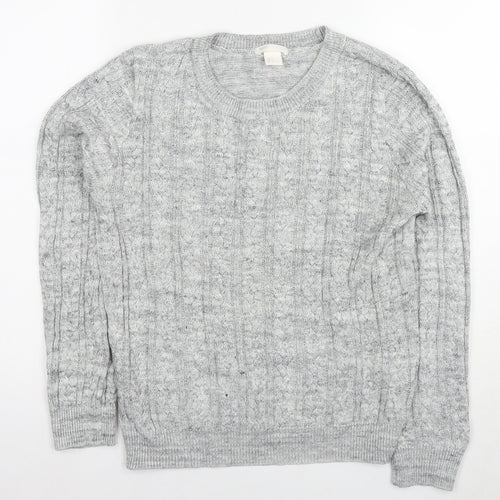 H&M Womens Grey Round Neck Acrylic Pullover Jumper Size M