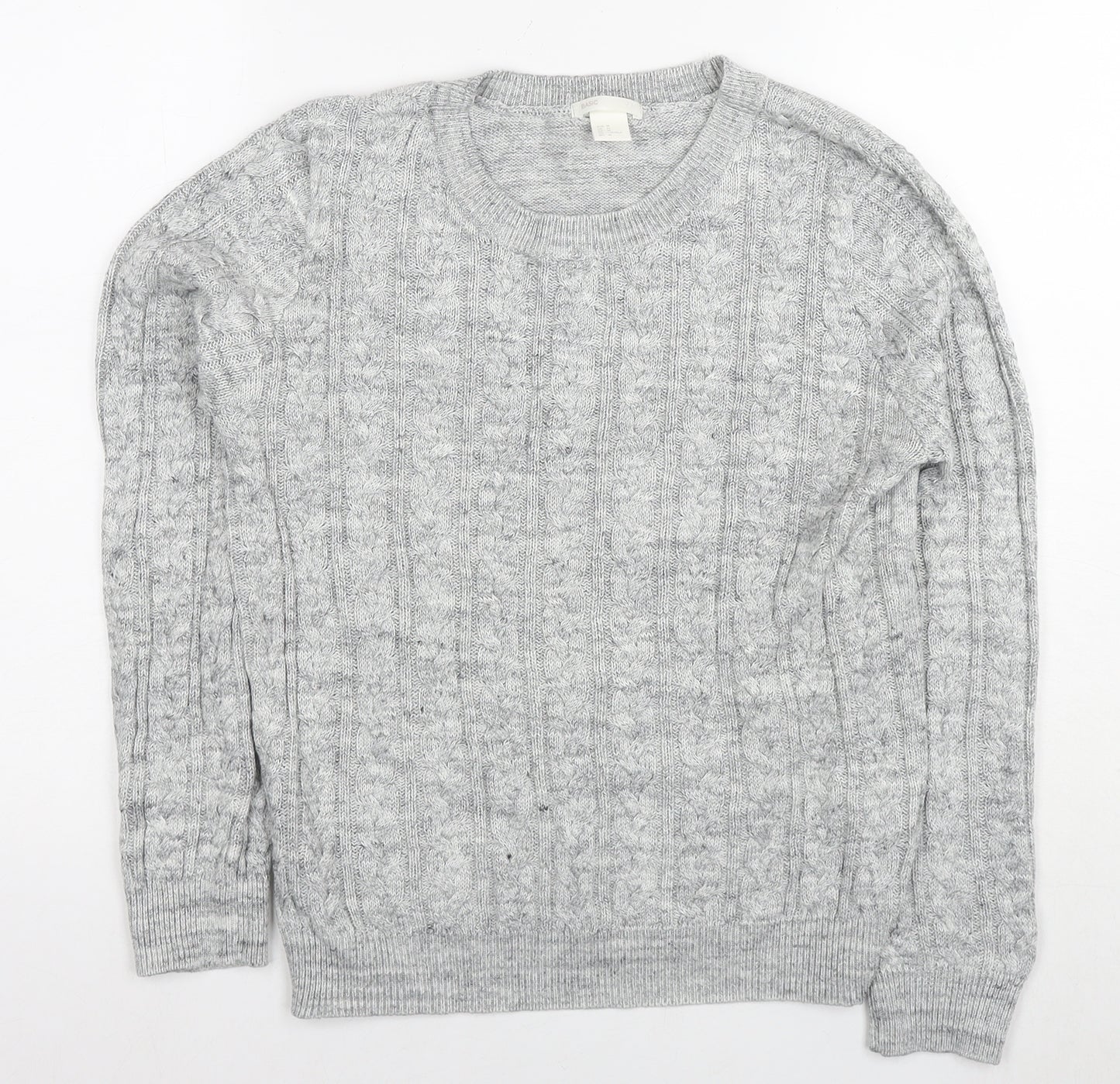 H&M Womens Grey Round Neck Acrylic Pullover Jumper Size M