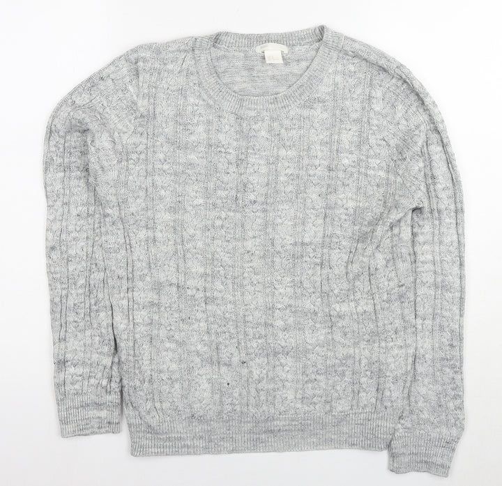 H&M Womens Grey Round Neck Acrylic Pullover Jumper Size M