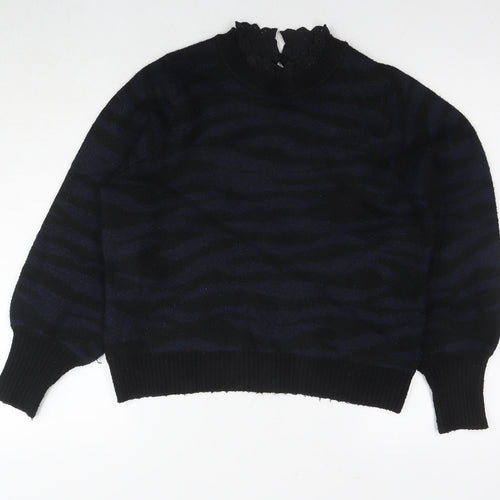NEXT Womens Black Round Neck Animal Print Acrylic Pullover Jumper Size M