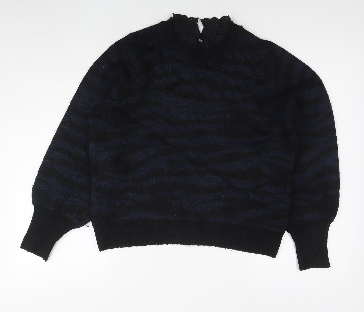 NEXT Womens Black Round Neck Animal Print Acrylic Pullover Jumper Size M