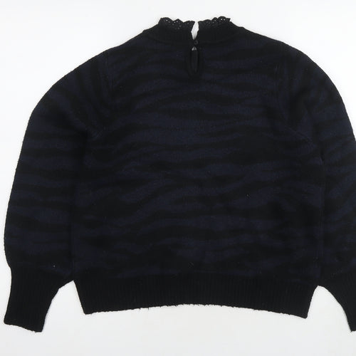 NEXT Womens Black Round Neck Animal Print Acrylic Pullover Jumper Size M