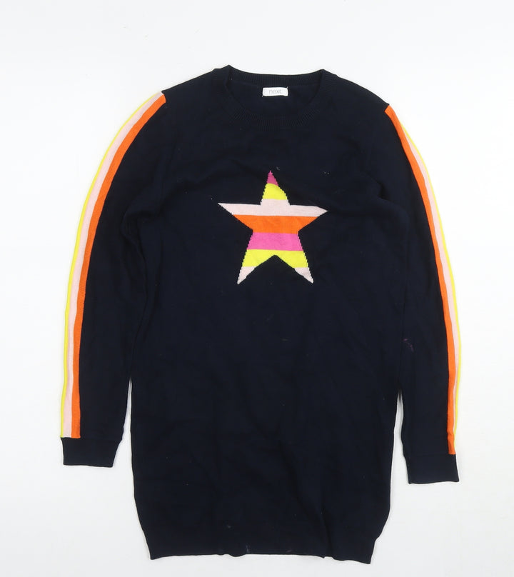 NEXT Girls Blue Round Neck Cotton Tunic Jumper Size 9 Years Pullover - Star