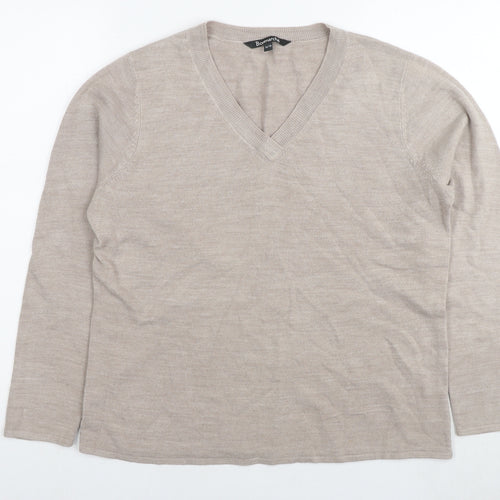 Bonmarché Womens Beige V-Neck Acrylic Pullover Jumper Size 16 - Size 16-18