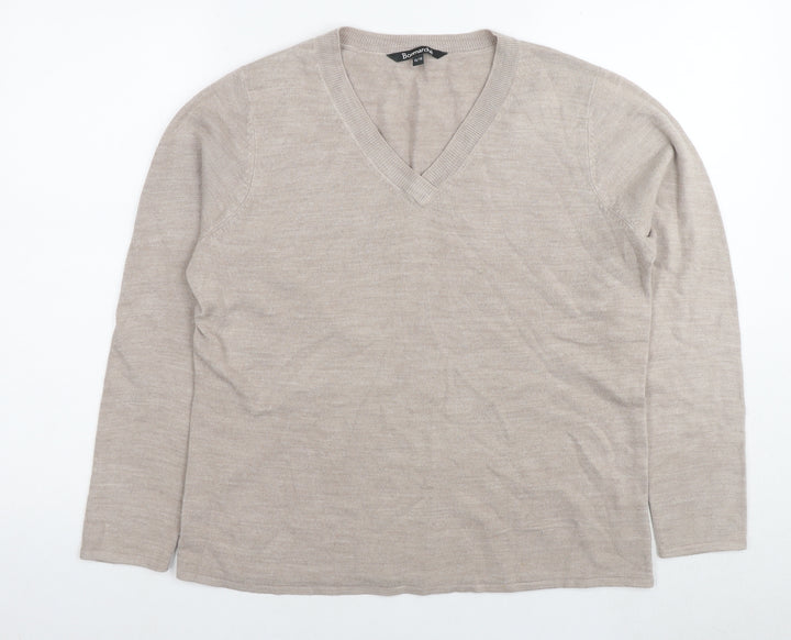 Bonmarché Womens Beige V-Neck Acrylic Pullover Jumper Size 16 - Size 16-18