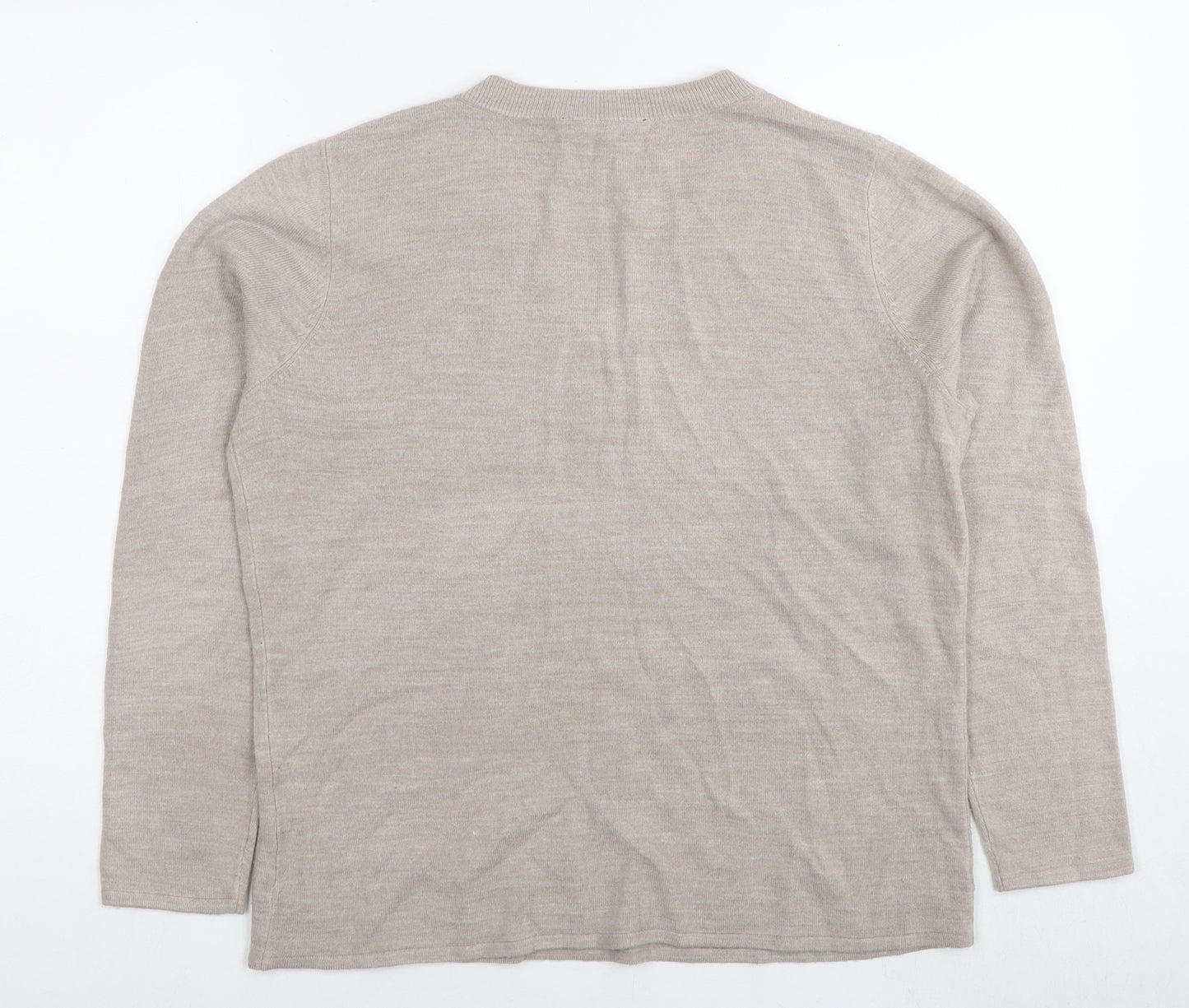 Bonmarché Womens Beige V-Neck Acrylic Pullover Jumper Size 16 - Size 16-18