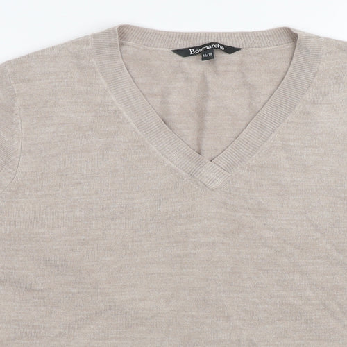 Bonmarché Womens Beige V-Neck Acrylic Pullover Jumper Size 16 - Size 16-18