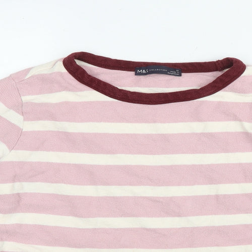 Marks and Spencer Womens Pink Striped Cotton Pullover Sweatshirt Size 10 Pullover