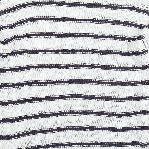 New Look Womens White Round Neck Striped Cotton Pullover Jumper Size 10