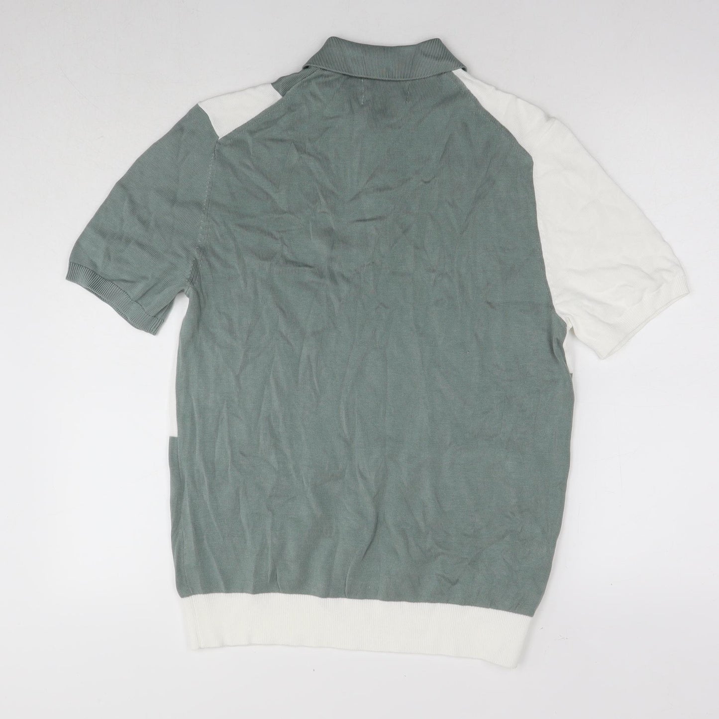 Autograph Mens Green Colourblock Cotton Polo Size M Collared Pullover