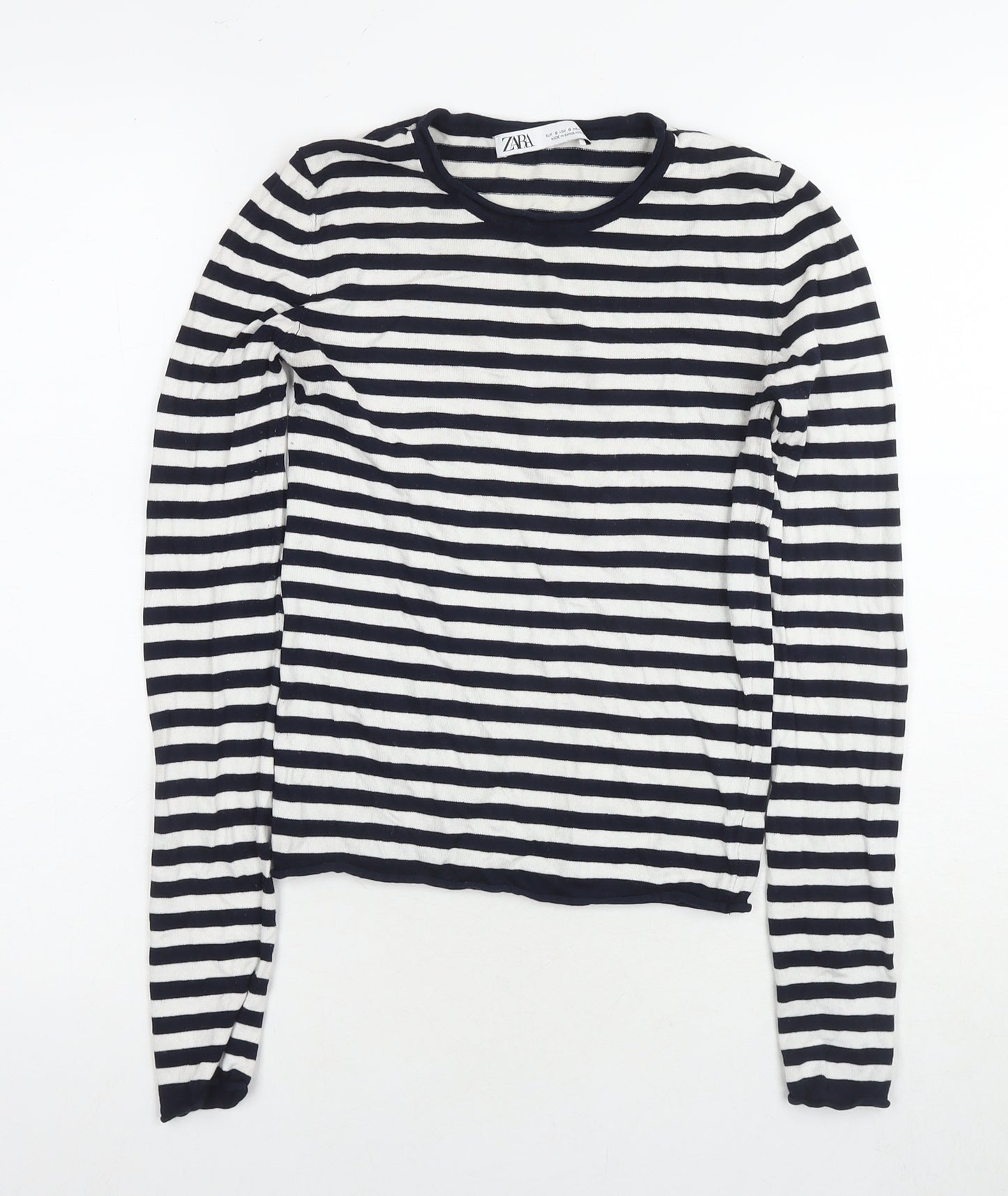 Zara Womens Blue Round Neck Striped Polyester Pullover Jumper Size S